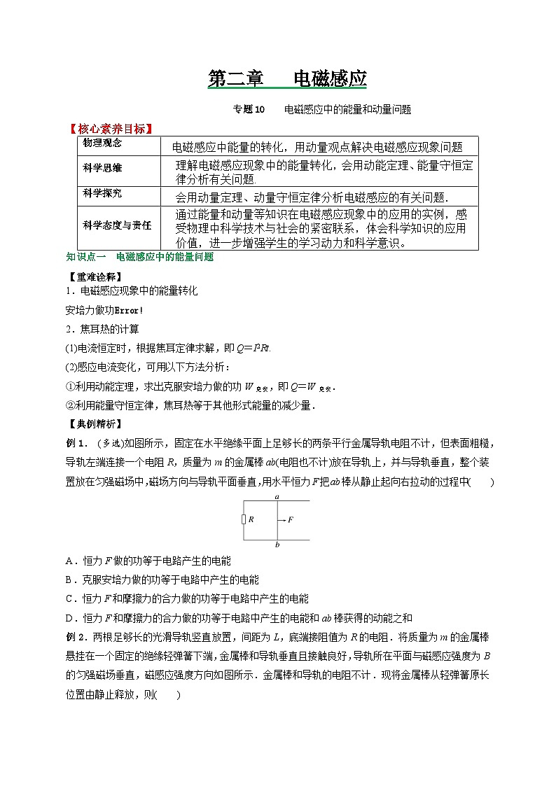 (人教版)选择性必修二高二物理上册期末复习训练专题10电磁感应中的能量和动量问题(原卷版)第1页
