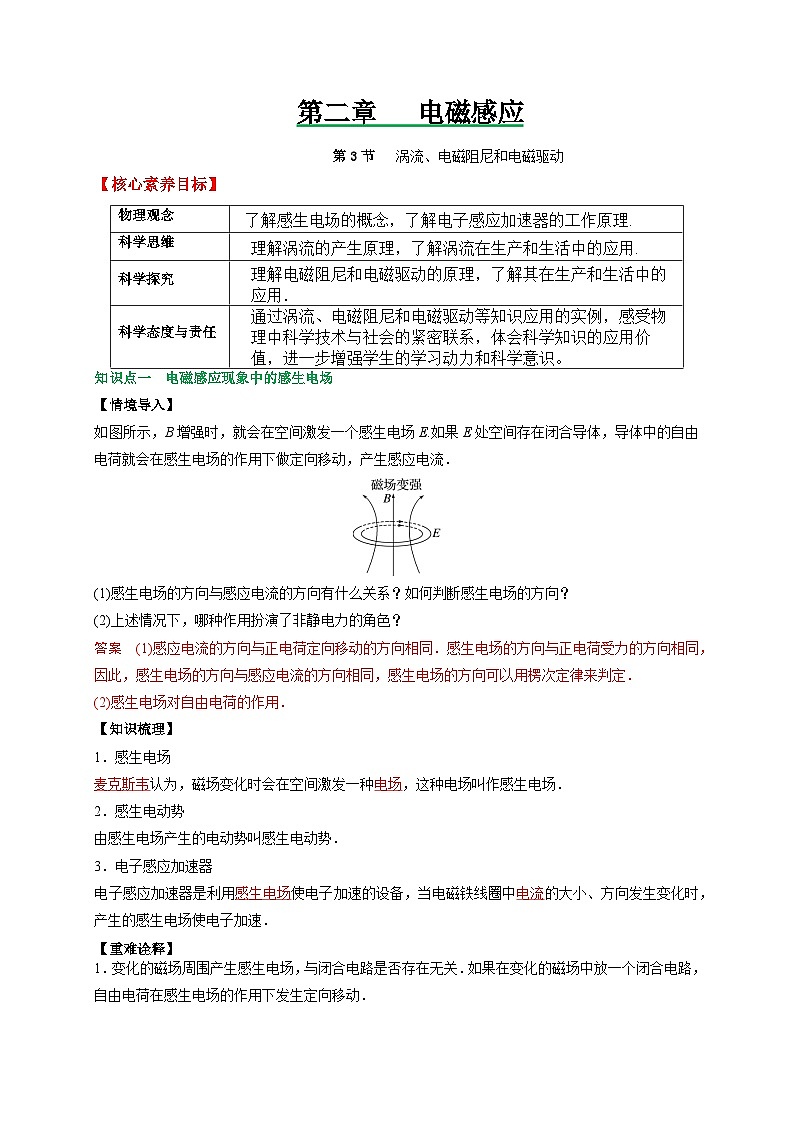 (人教版)选择性必修第二册高二物理同步讲义2.3涡流、电磁阻尼和电磁驱动(解析版)第1页