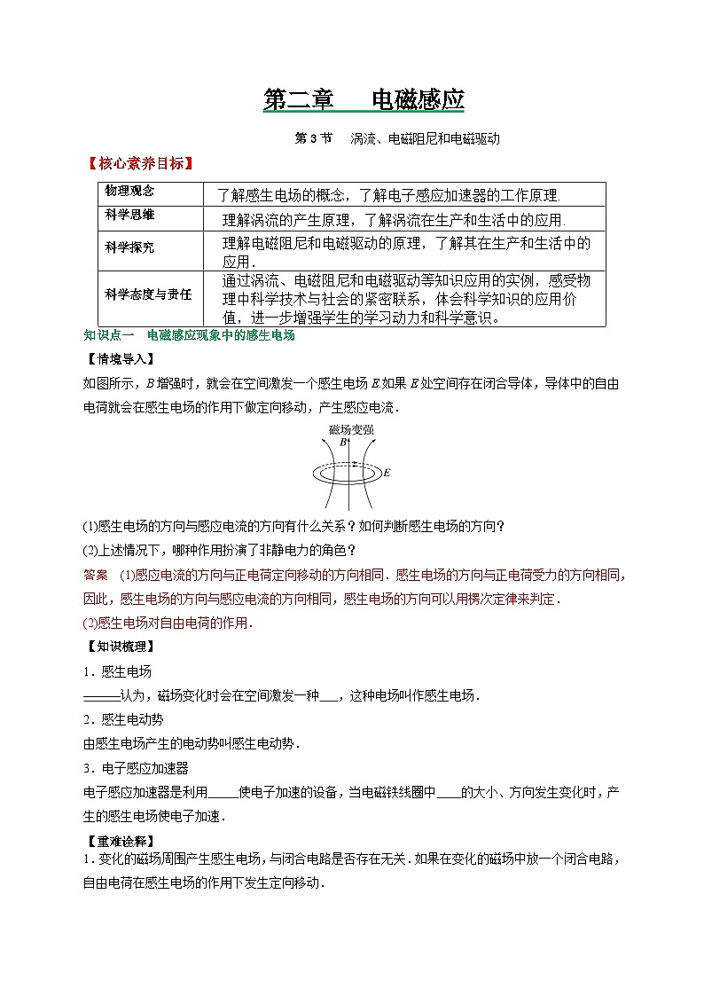 (人教版)选择性必修第二册高二物理同步讲义2.3涡流、电磁阻尼和电磁驱动(原卷版)第1页