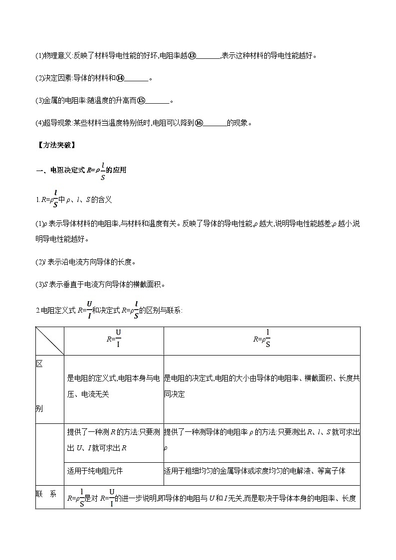 (人教版)必修第三册高二物理同步导学案11.2 导体的电阻(原卷版)第2页