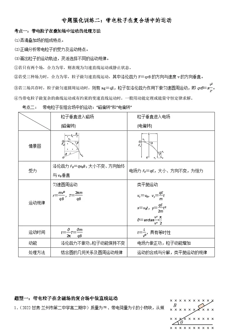 (人教版)选择性必修第二册高二物理期末复习专题强化训练二 带电粒子在复合场中的运动(含答案解析)第1页