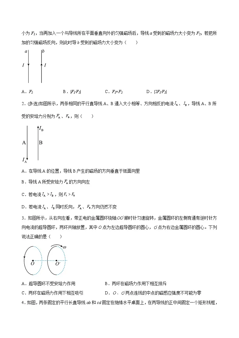 (人教版)选择性必修第二册高二物理同步课后对点巩固练习1.1磁场对通电导线的作用力(原卷版)第2页