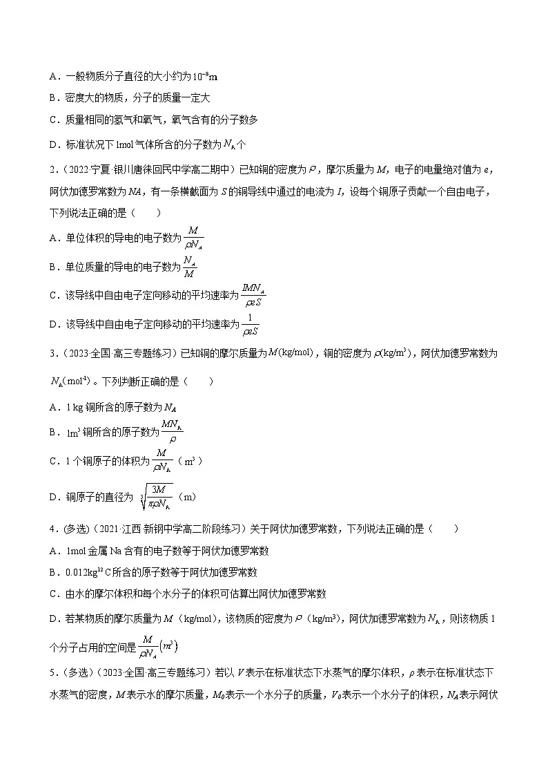 (人教版)选择性必修第三册高二物理同步课后培优练习1.1 分子动理论的基本内容(原卷版)第2页