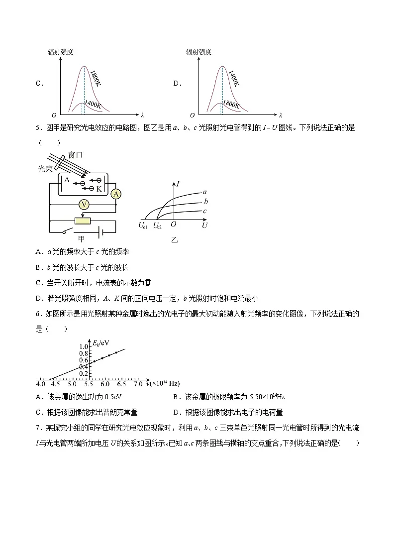(人教版)选择性必修第三册高二物理同步课后培优练习4.1普朗克黑体辐射理论4.2光电效应(原卷版)第3页