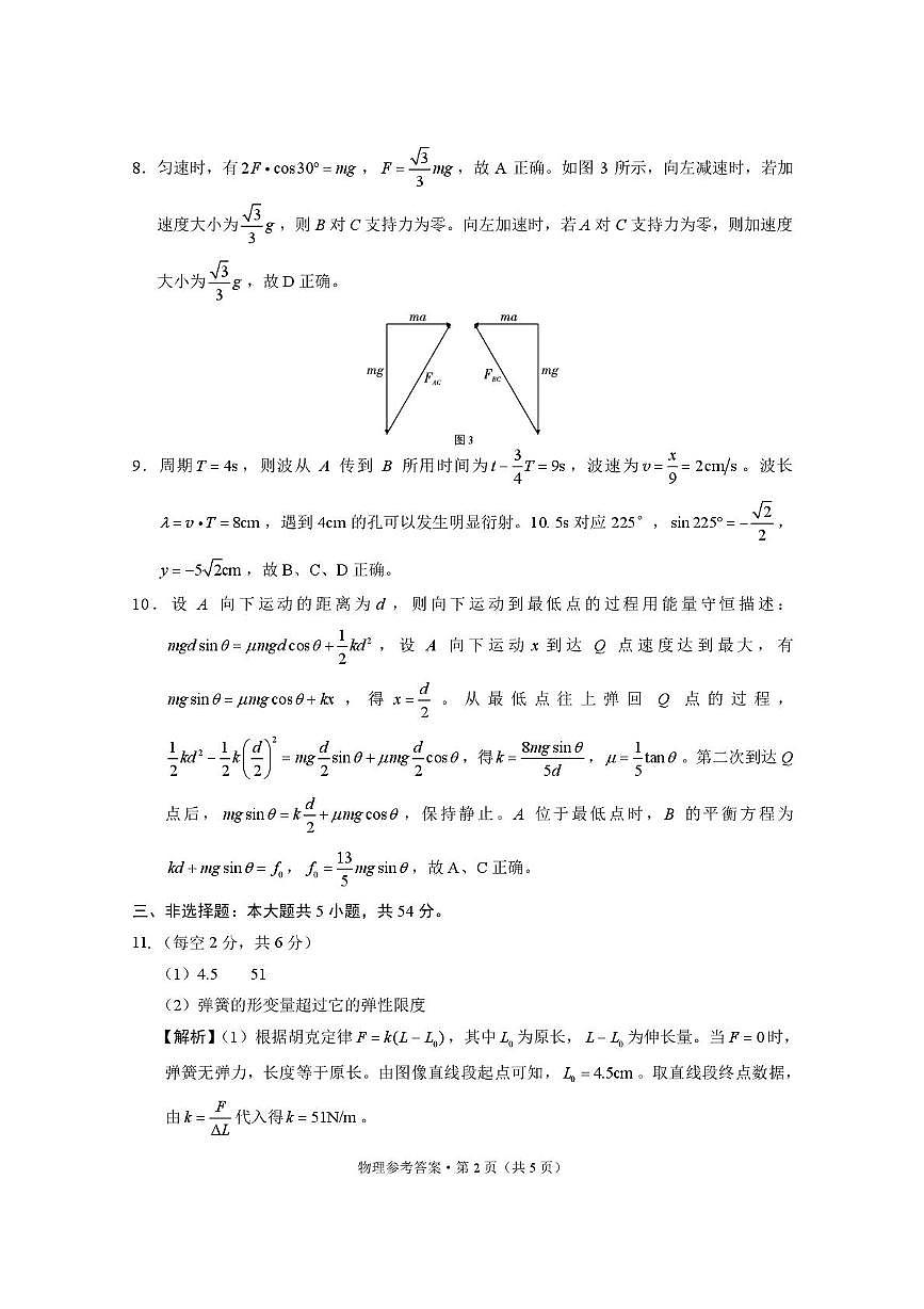 西南名校联盟2026届3 3 3高考备考诊断性联考(一)物理答案第2页