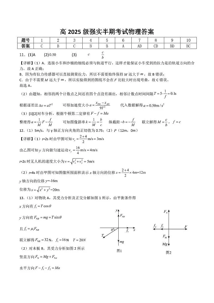 四川省射洪中学校2025-2026学年高一上学期12月期中考试(强实班)物理答案(PDF版)第1页