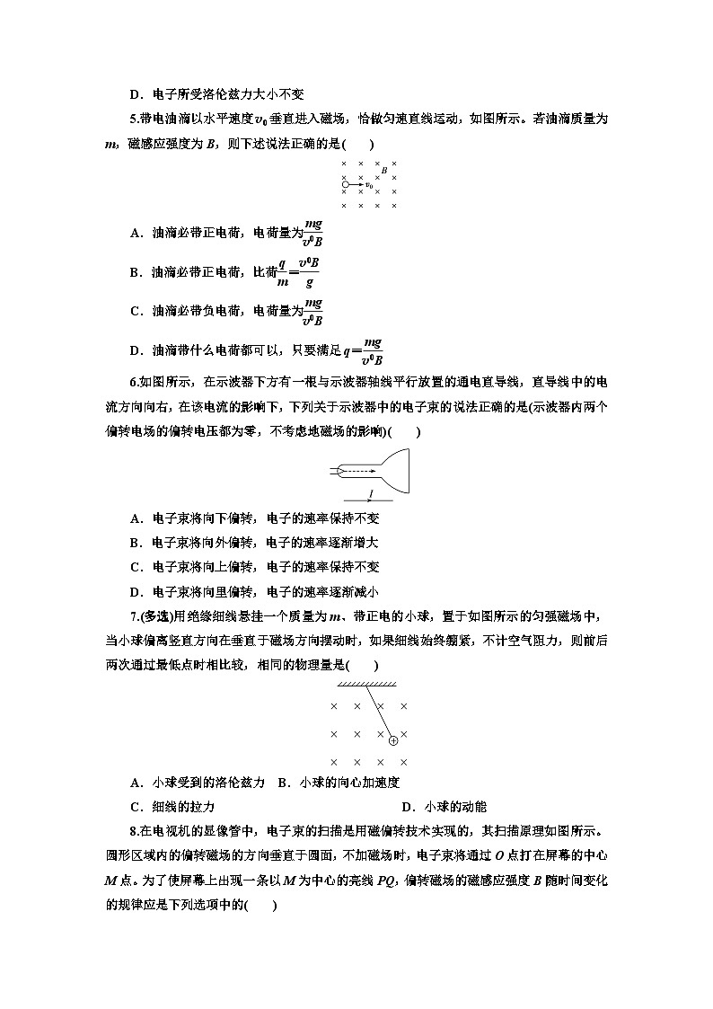 高二物理(人教版选择性必修二)试题课时跟踪检测(3)磁场对运动电荷的作用力(Word版附解析)第2页