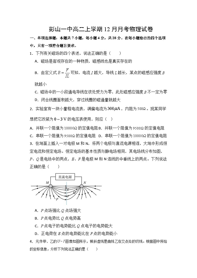 四川省眉山市彭山区第一中学2025-2026学年高二上学期12月月考物理试卷(含解析)第1页