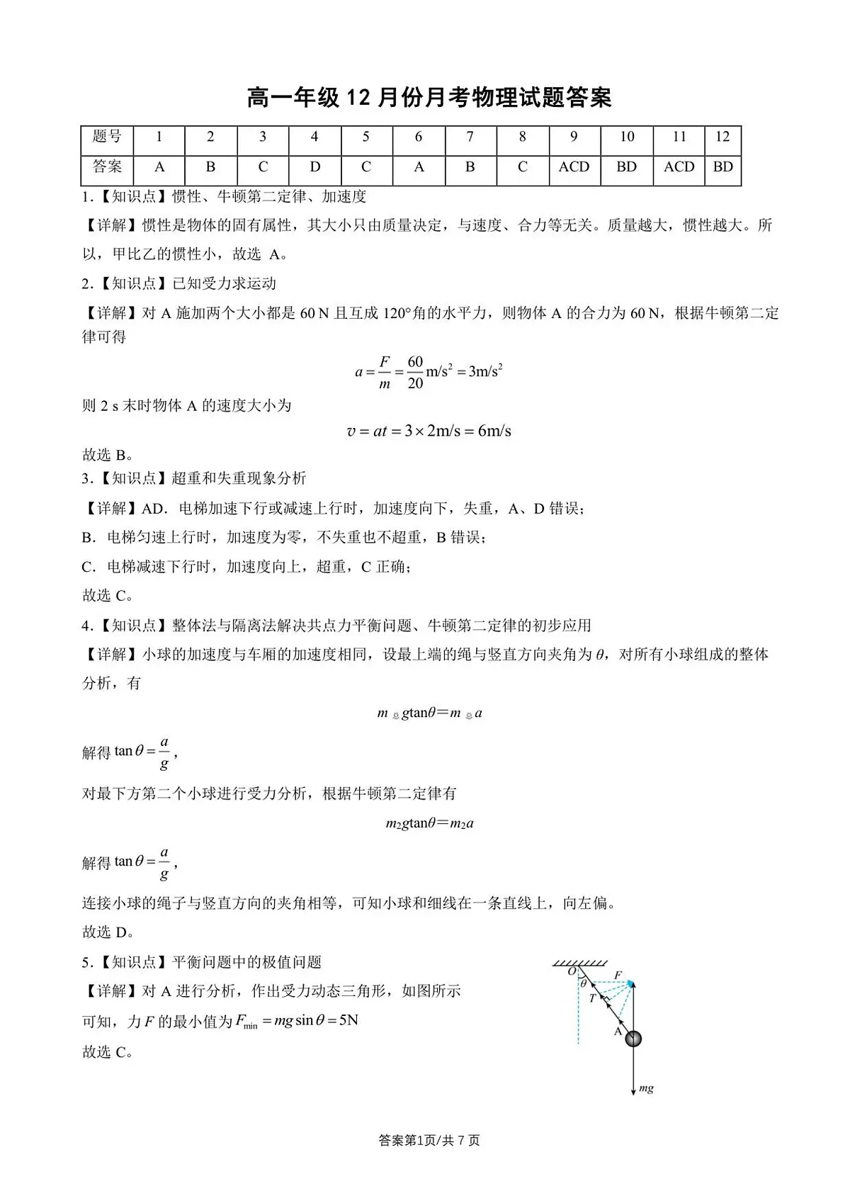 高一上12月份月考物理答案 (2)第1页