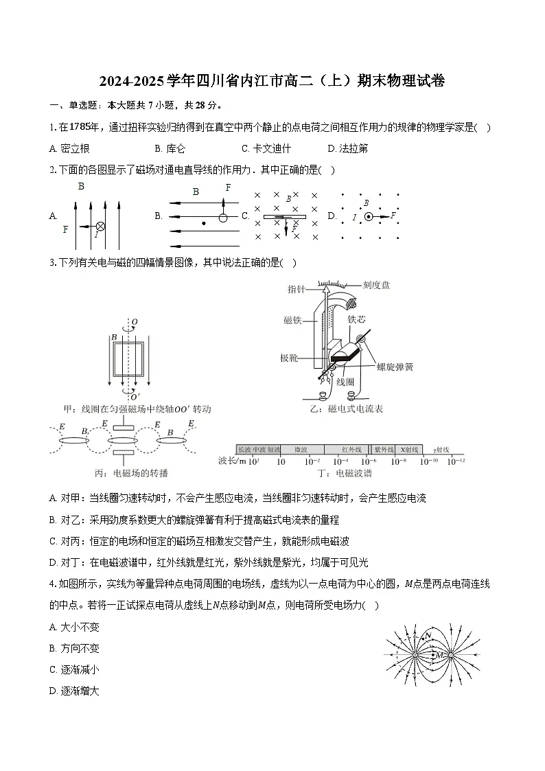 2024-2025学年四川省内江市高二(上)期末物理试卷(含答案)第1页