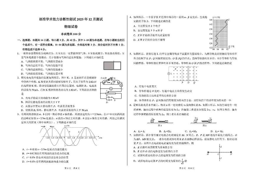 物理-中学生标准学术能力(TDA)诊断性测试2025-2026学年高三上学期12月测试试题及答案第1页