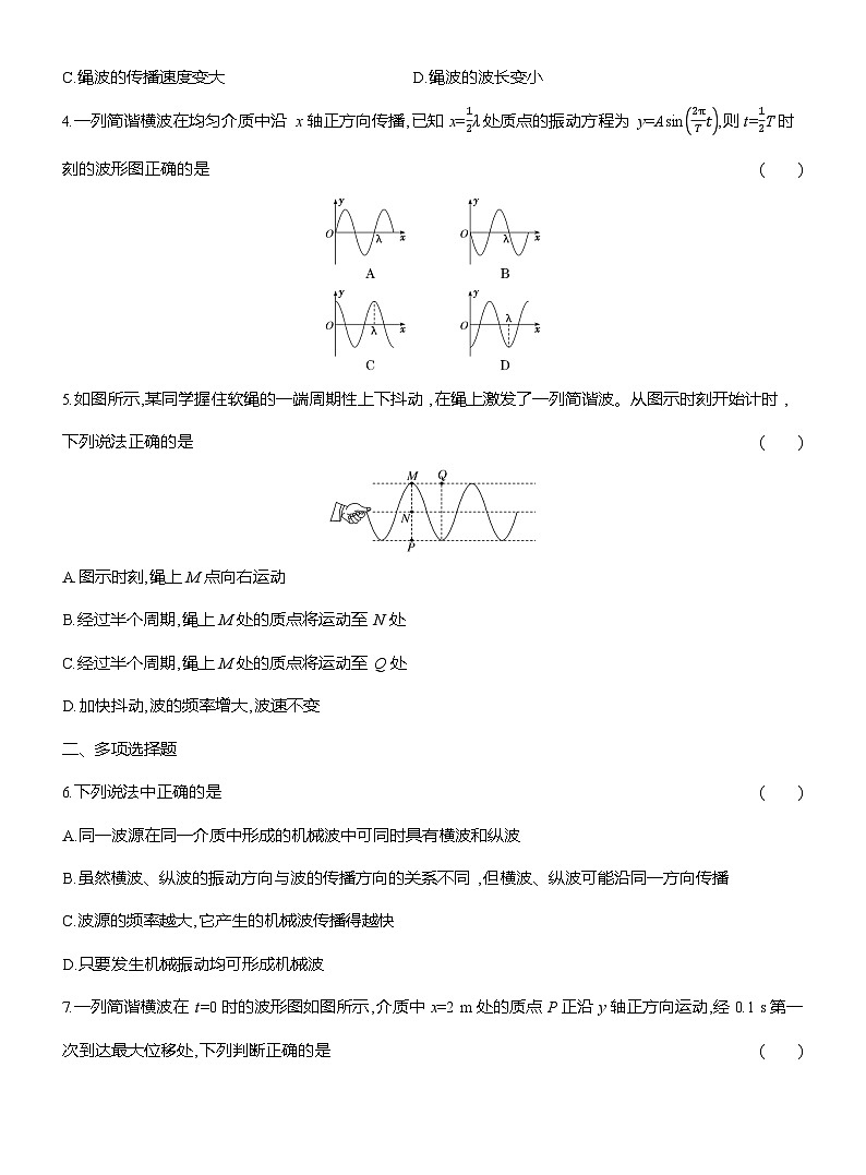 高二物理(人教版选择性必修一)试题第五周波动图像的应用(Word版附解析)第2页