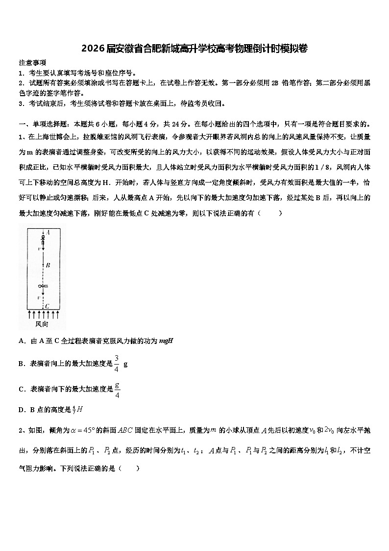 2026届安徽省合肥新城高升学校高考物理倒计时模拟卷含解析第1页