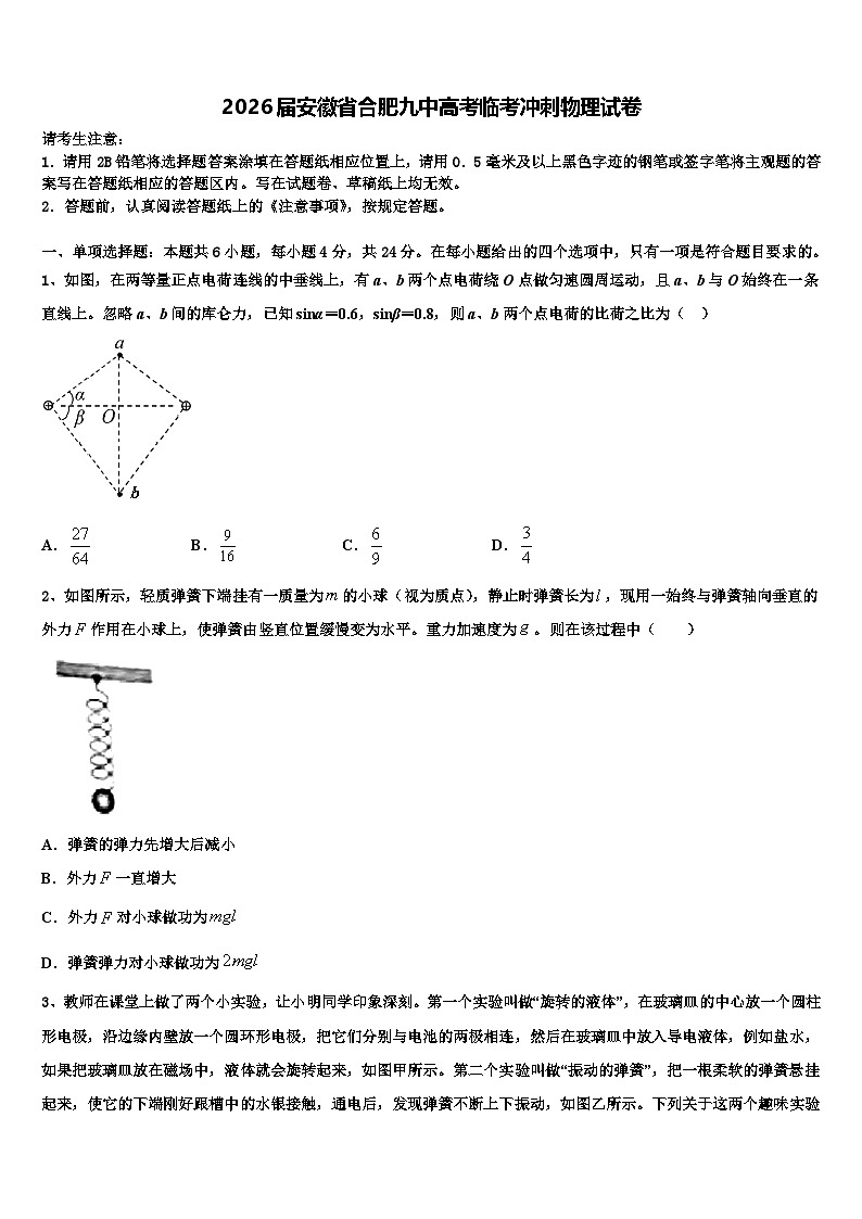 2026届安徽省合肥九中高考临考冲刺物理试卷含解析第1页