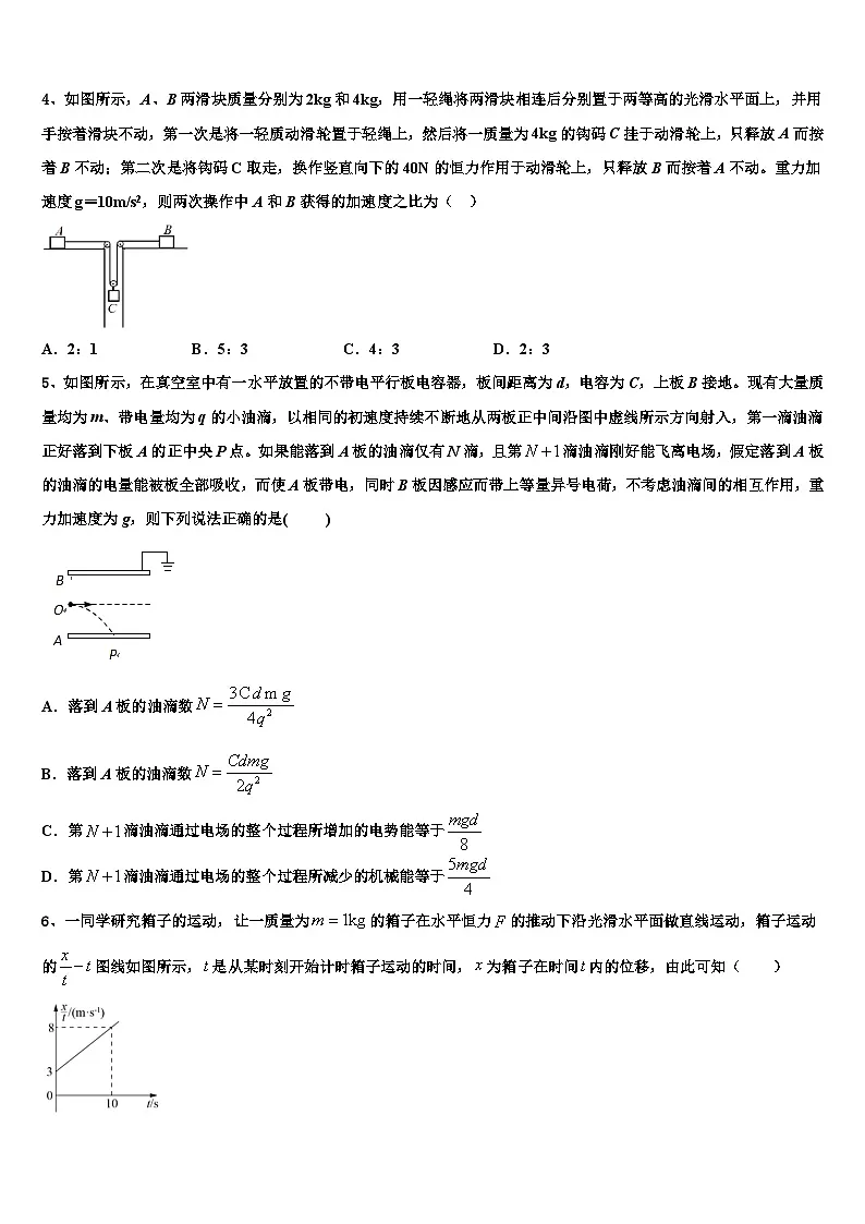 2026届安徽省阜阳市示范名校高考物理押题试卷含解析第2页