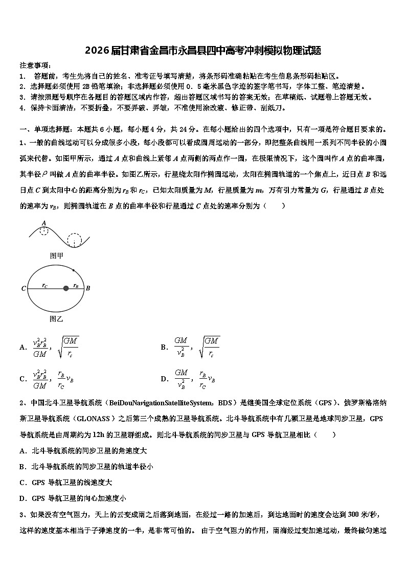 2026届甘肃省金昌市永昌县四中高考冲刺模拟物理试题含解析第1页