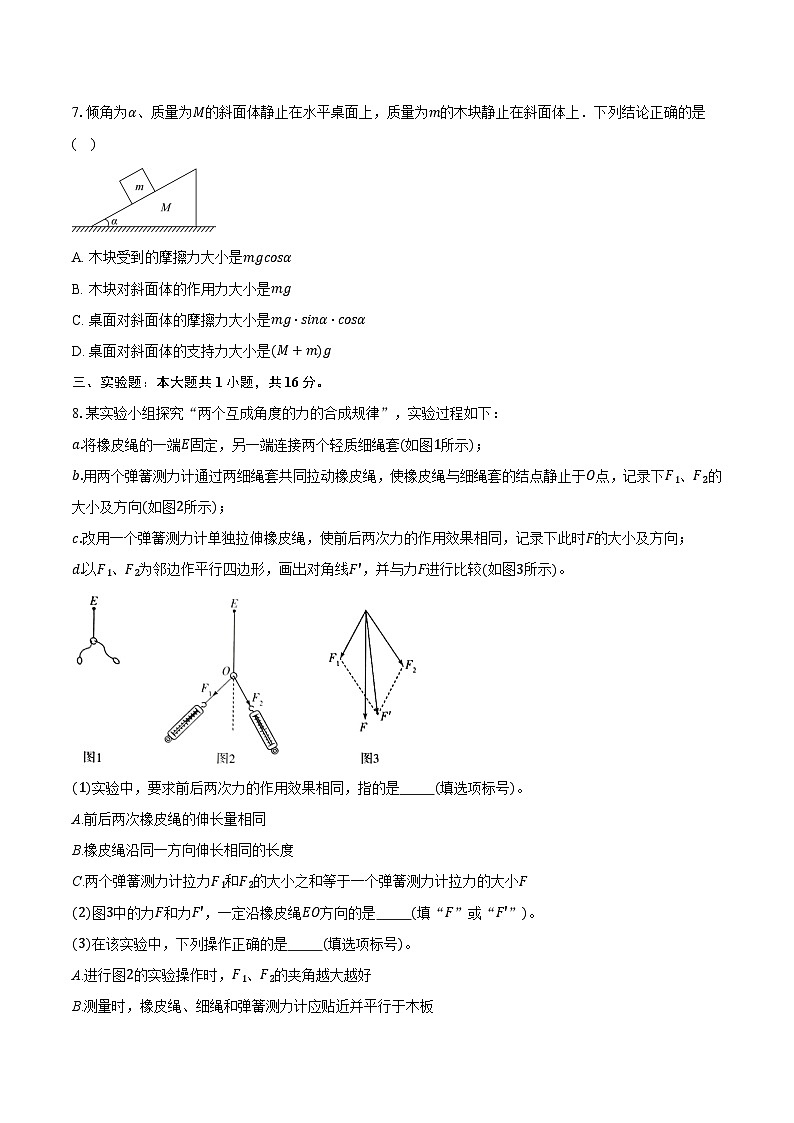 定远育才学校2025-2026学年高一(上)12月第一次周测物理试题第3页