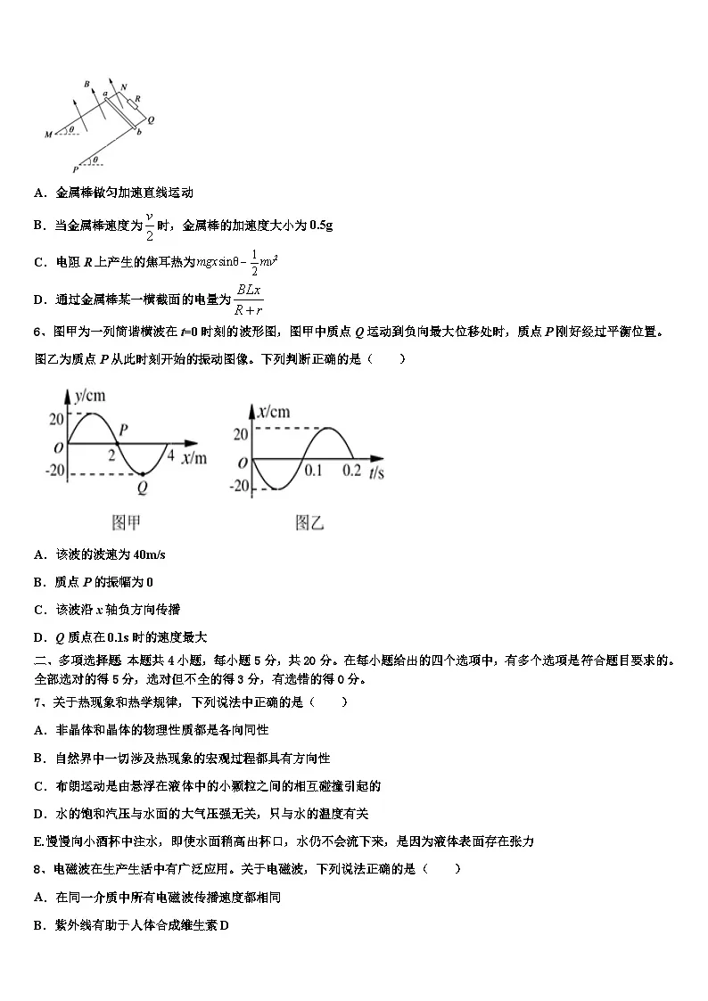 2026届河北省石家庄市晋州市第一中学高三一诊考试物理试卷含解析第3页