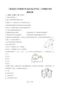 上海市复旦大学附属中学2025-2026学年高二上学期期中考试物理试卷（含解析）