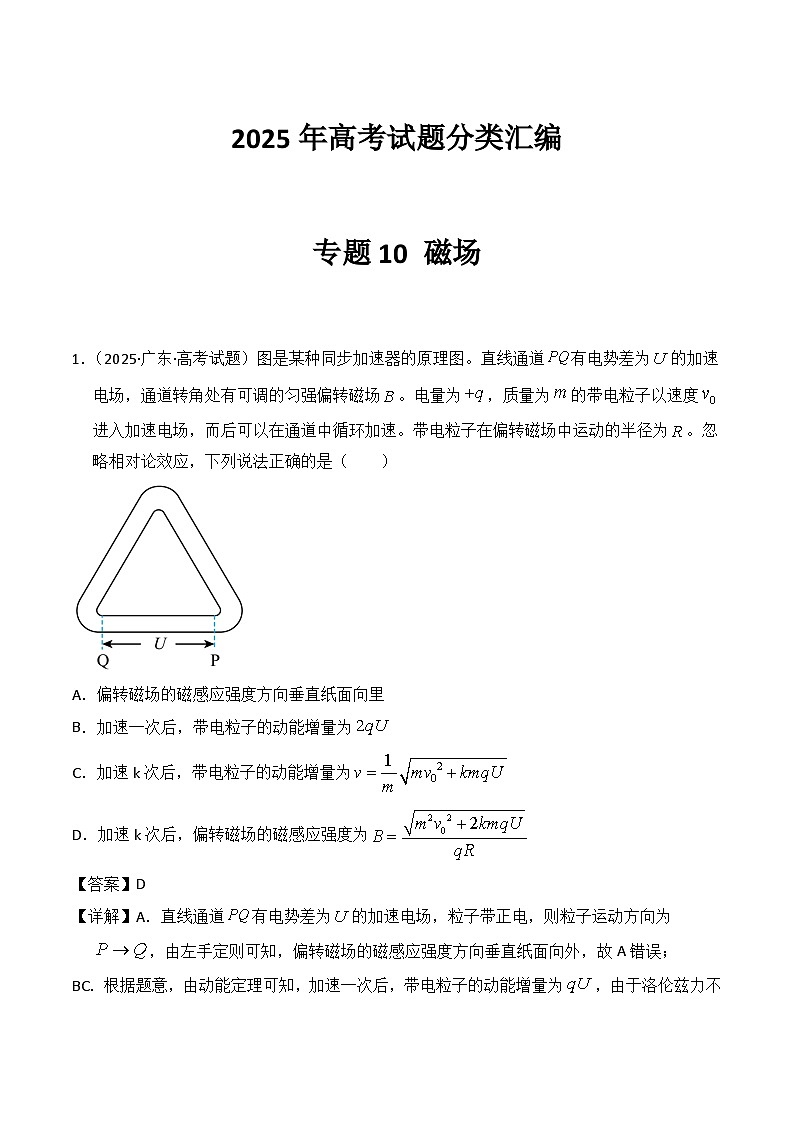 2025年高考物理试题分类汇编 专题10 磁场第1页