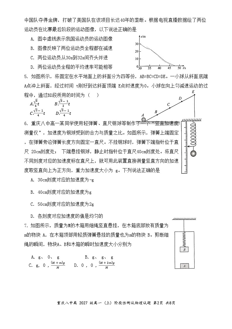 重庆八中高2027级高一(上)阶段性测试(12 月月考)物理第2页