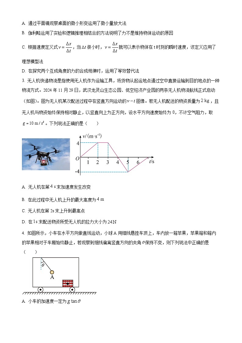 精品解析:湖北省部分省级示范高中2024-2025学年高一上学期1月期末考试物理试卷(原卷版)第2页