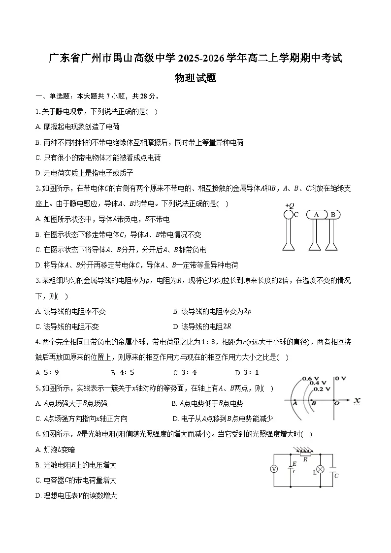 广东省广州市禺山高级中学2025-2026学年高二上学期期中考试物理试卷(含答案)第1页