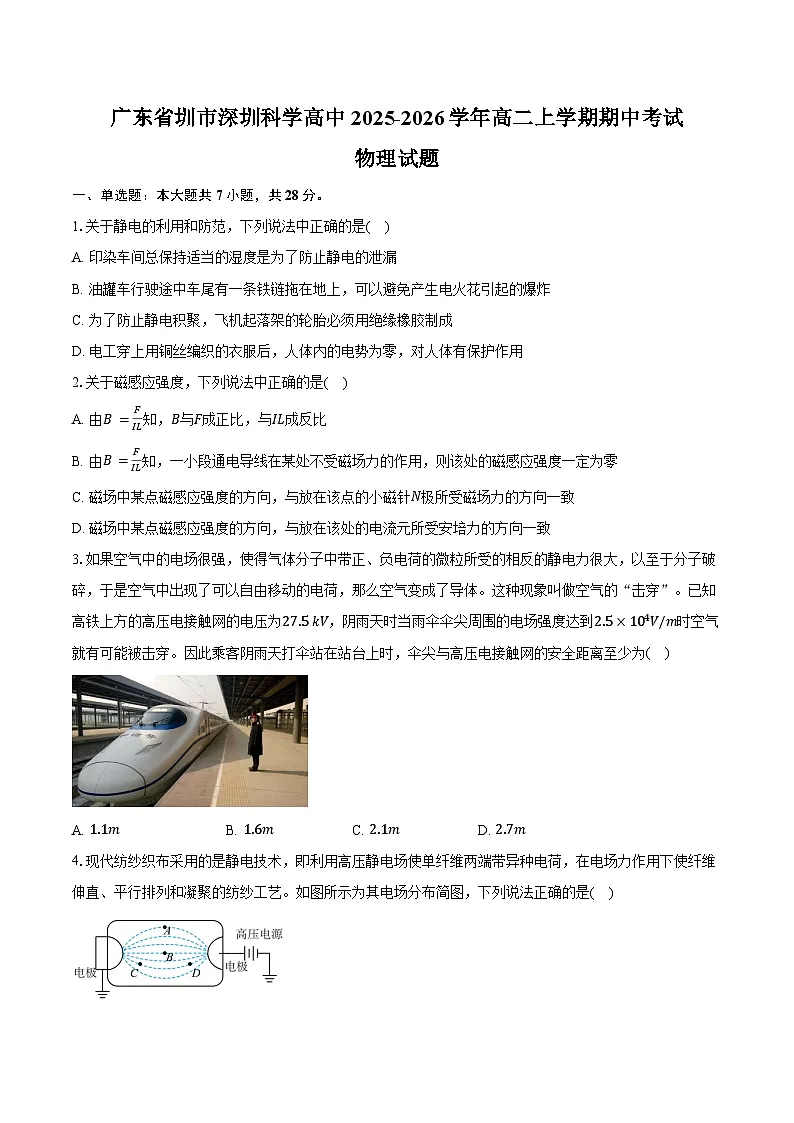 广东省圳市深圳科学高中2025-2026学年高二上学期期中考试物理试卷(含答案)第1页