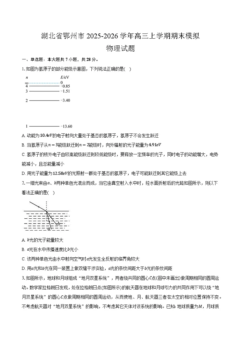 湖北省鄂州市2025-2026学年高三上学期期末模拟物理试题【含答案】第1页