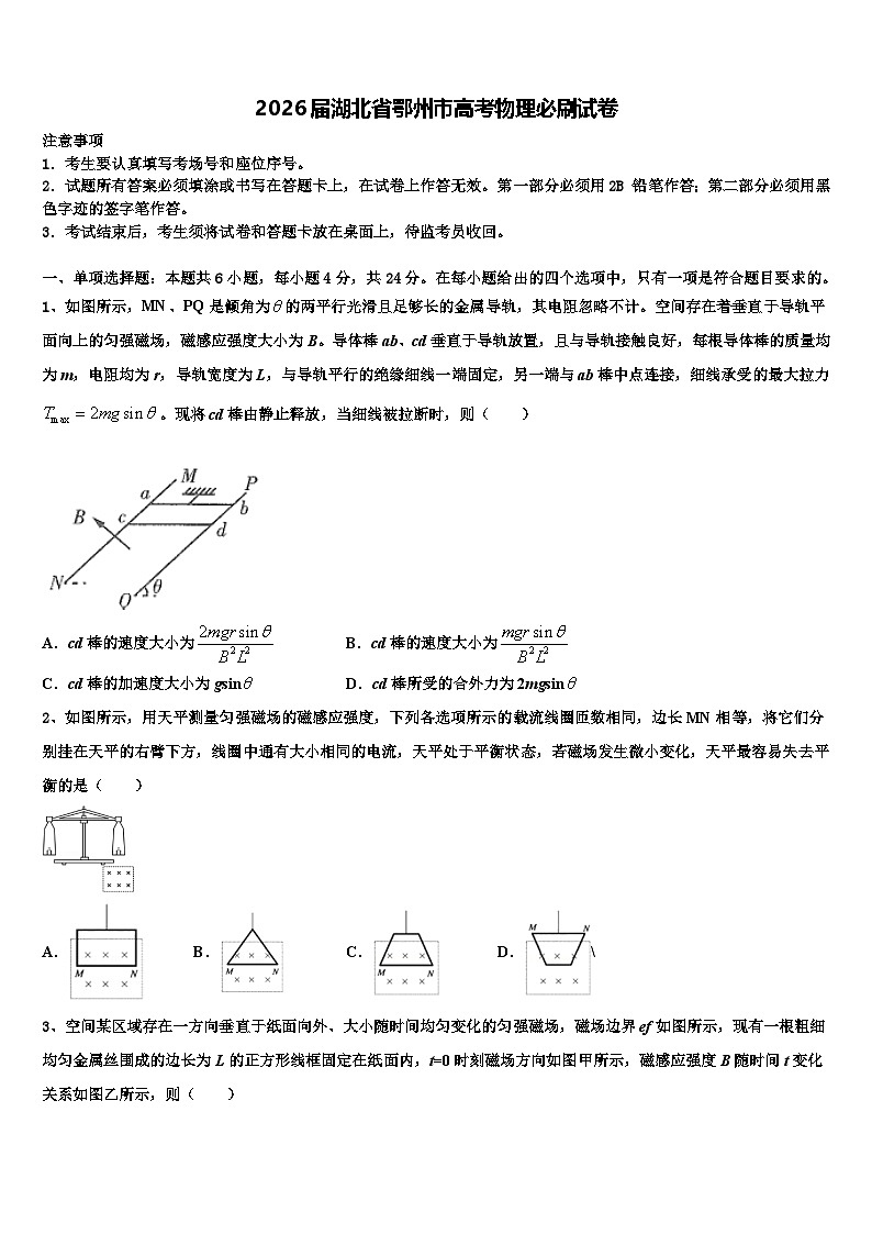 2026届湖北省鄂州市高考物理必刷试卷含解析第1页