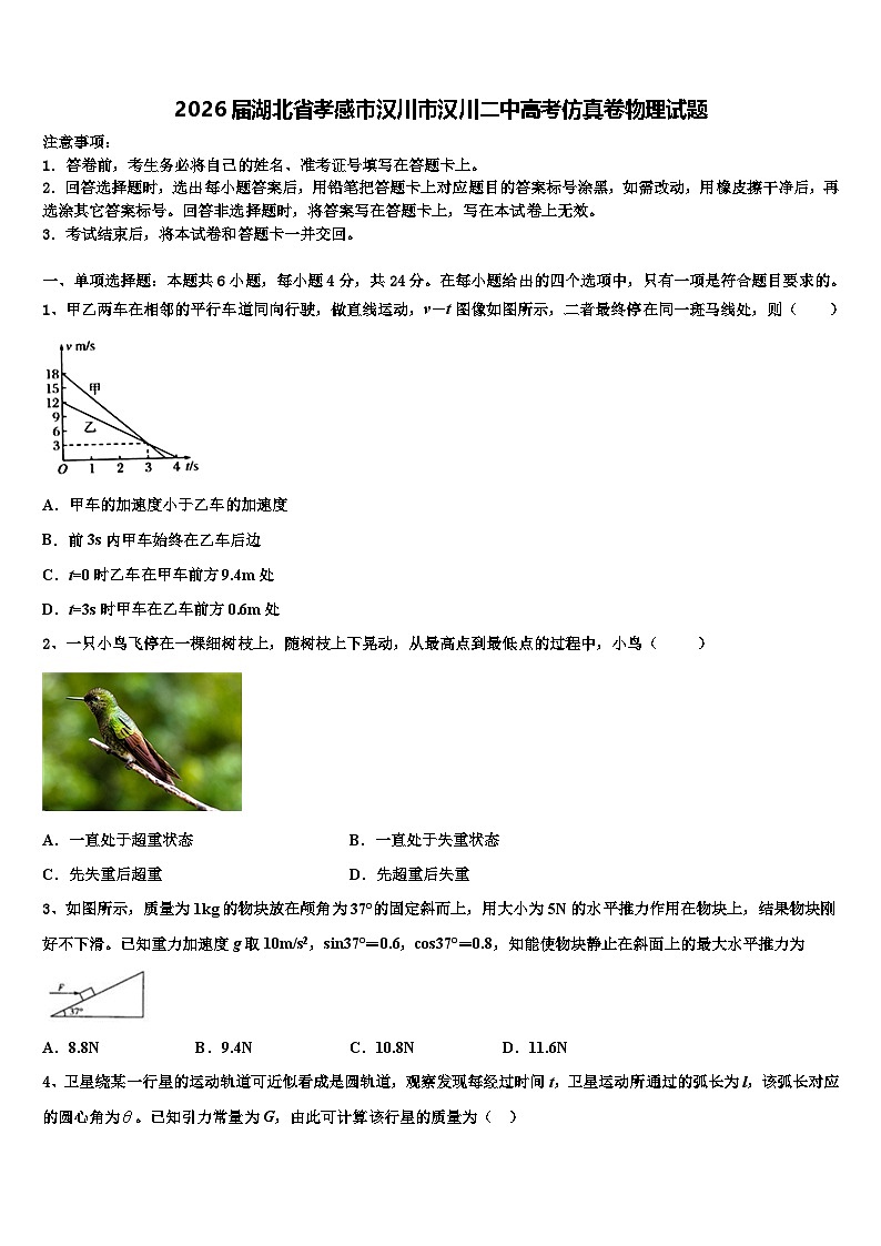 2026届湖北省孝感市汉川市汉川二中高考仿真卷物理试题含解析第1页