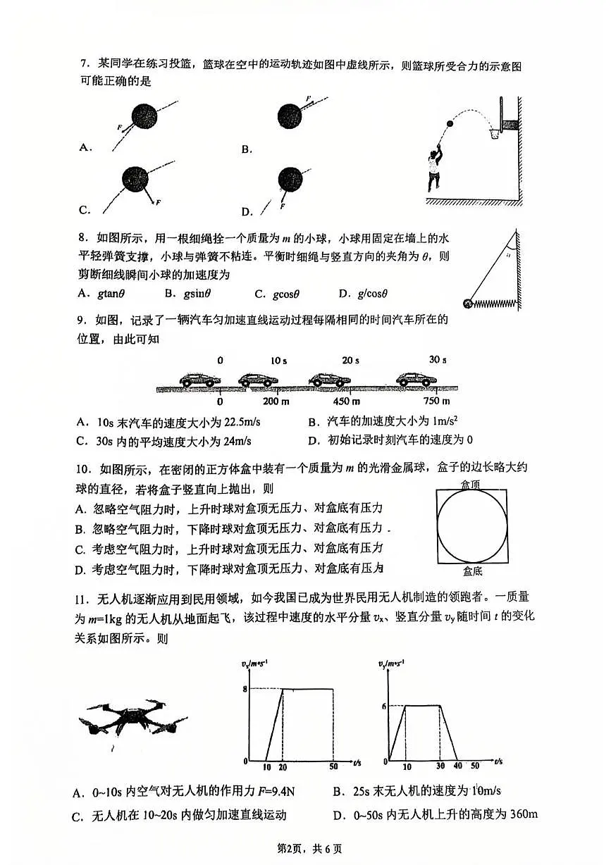 上海市闵行区2025-2026学年高一上学期期末学业质量调研物理试卷第2页