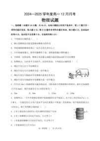 黑龙江省齐齐哈尔市第八中学校2024-2025学年高一上学期12月月考物理试题（无答案）