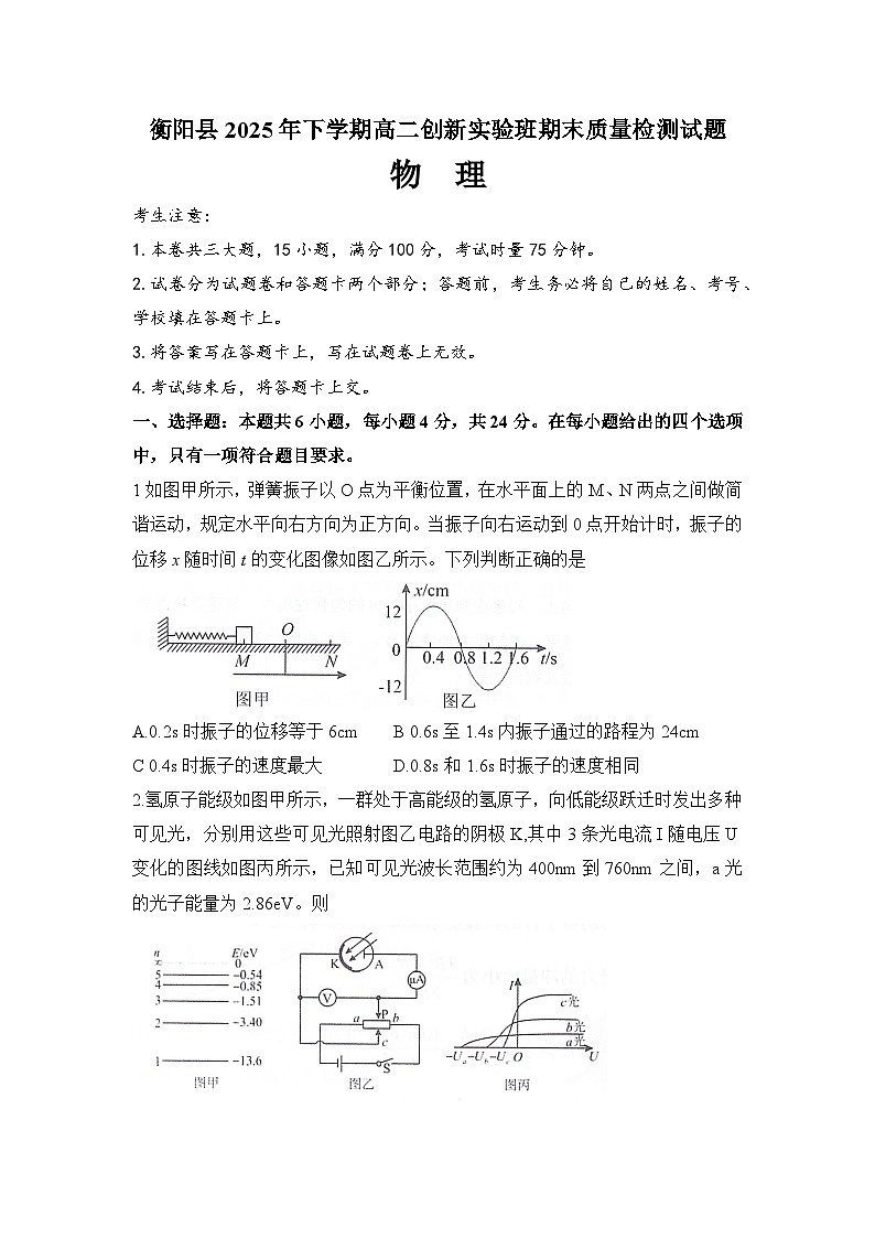 湖南省衡阳市衡阳县2025-2026学年高二上学期1月期末物理试题(Word版附答案)第1页