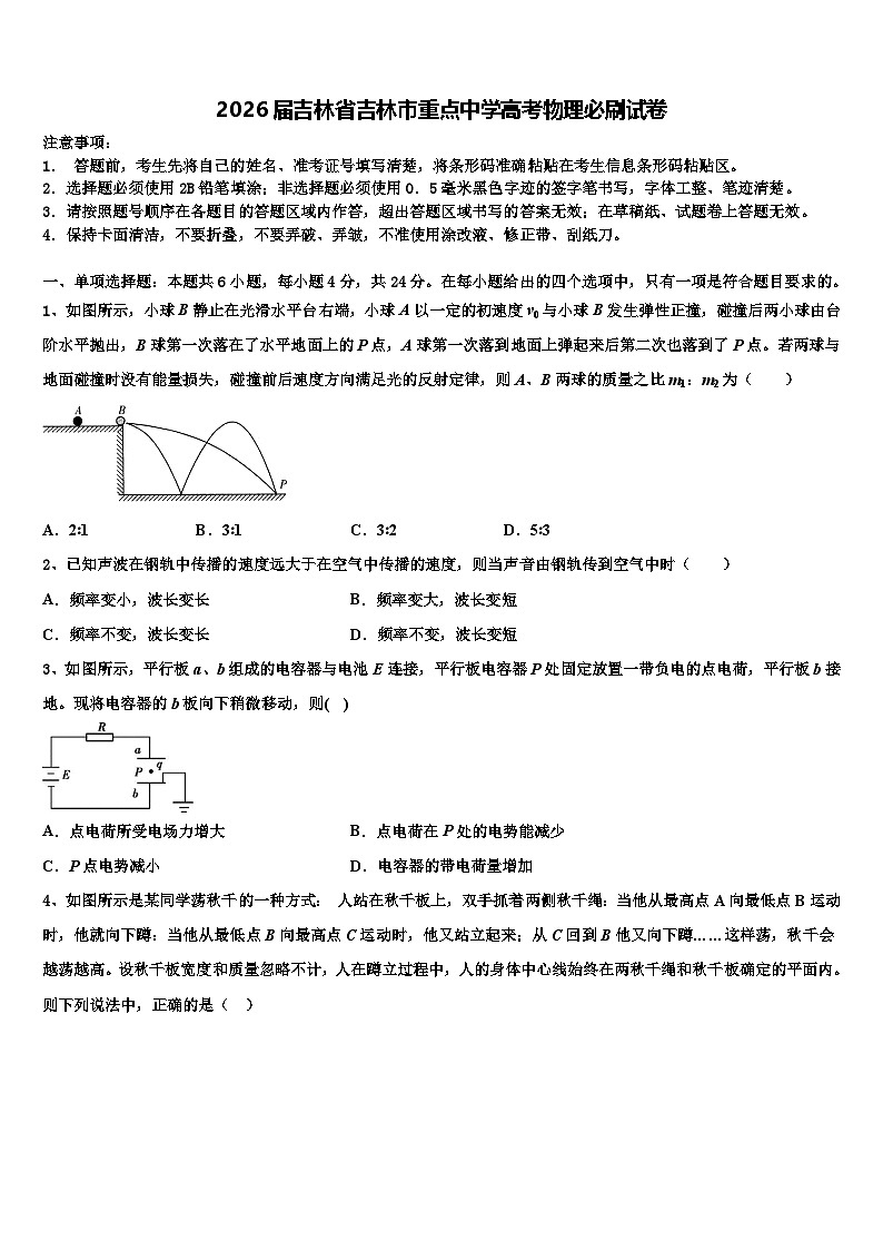 2026届吉林省吉林市重点中学高考物理必刷试卷含解析第1页