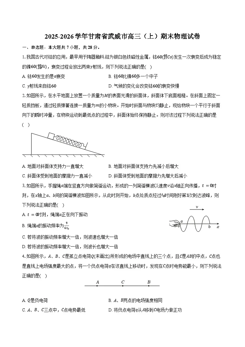 2025-2026学年甘肃省武威市高三(上)期末物理试卷(含答案)第1页