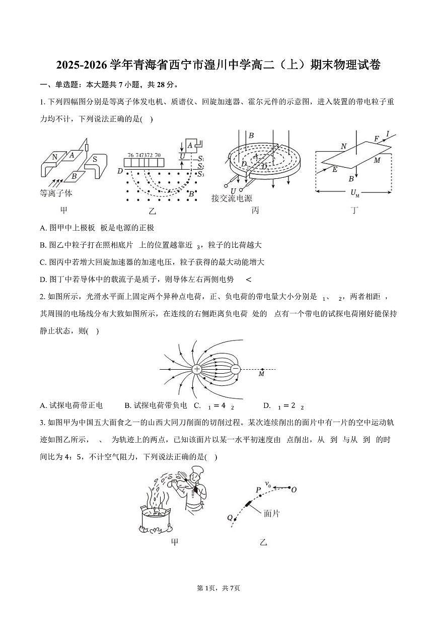 2025-2026学年青海省西宁市湟川中学高二(上)期末物理试卷(含答案)第1页