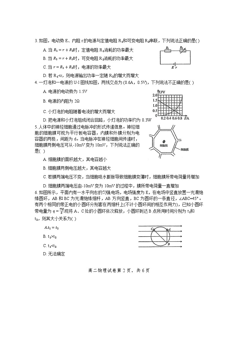2026届广东东莞中学、广州二中、惠州一中、深圳实验、珠海一中、中山纪念中学六校高二上学期十二月联考物理试卷(1)第2页