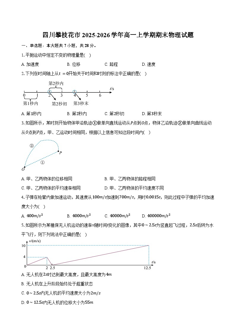 四川攀枝花市2025-2026学年高一上学期期末物理试卷(含答案)第1页
