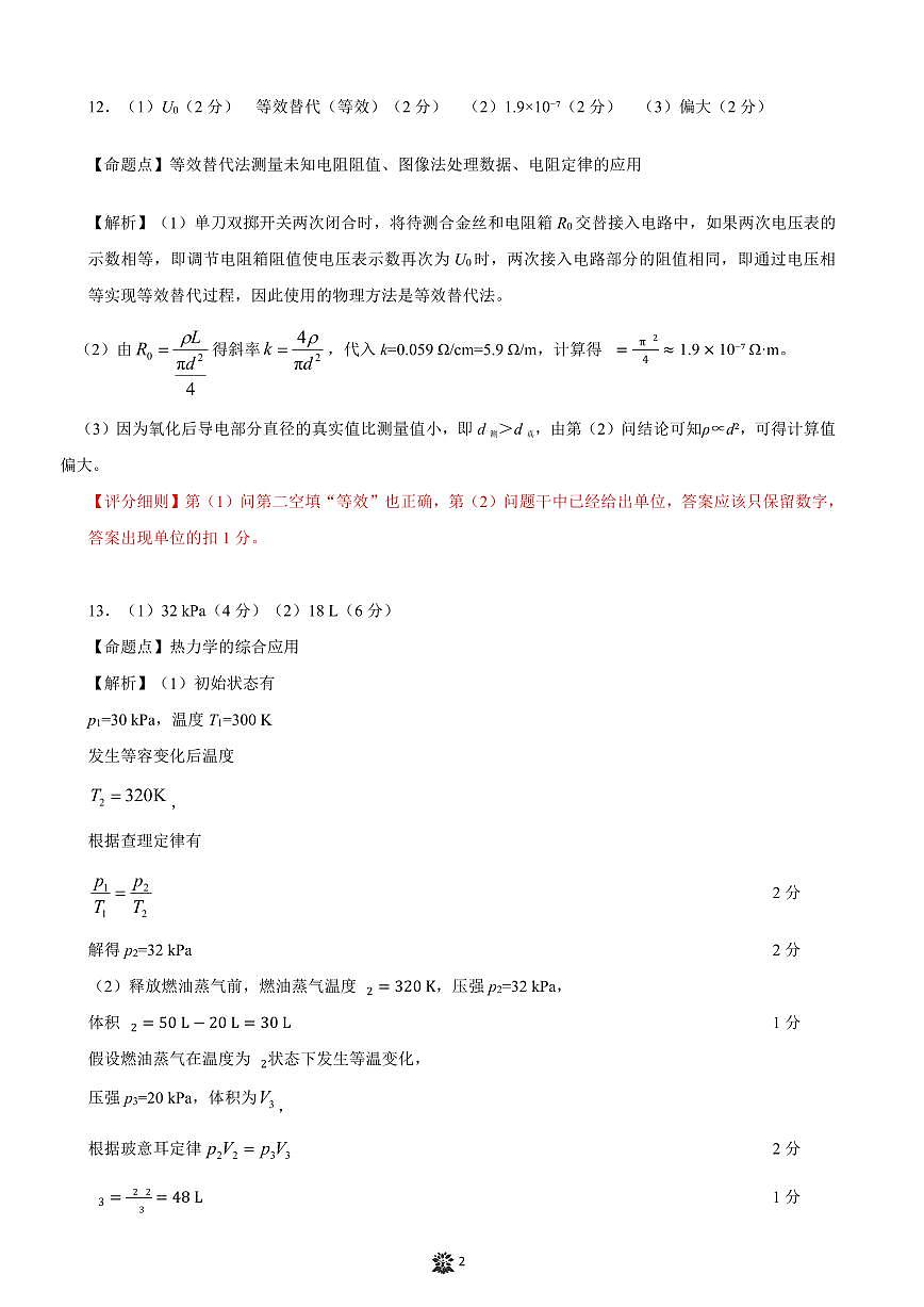 东北三省精准教学2025届高三理想树联考-物理答案第2页