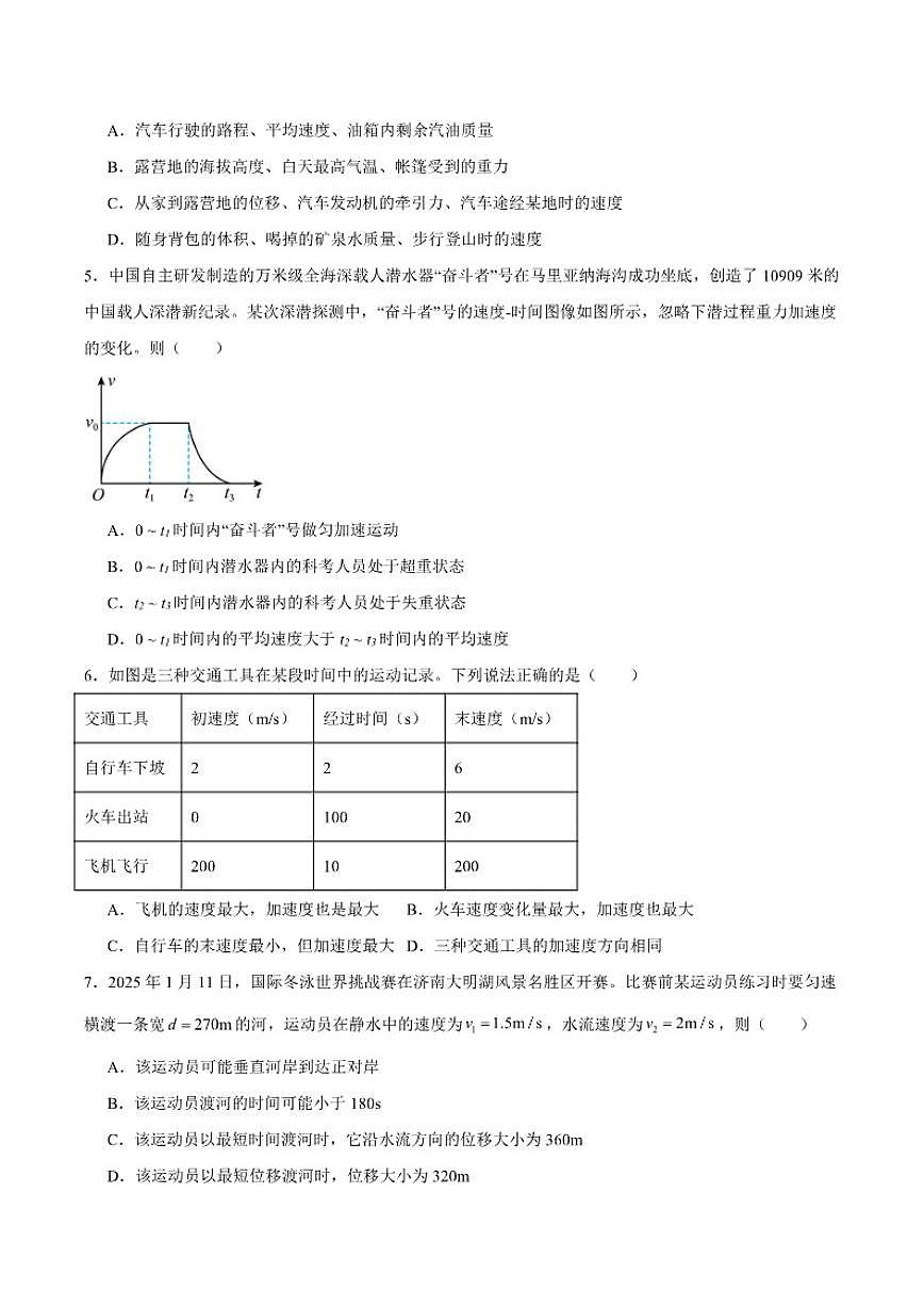 2025-2026学年内蒙古自治区鄂尔多斯市第一中学高一上学期期末考试物理试卷(含答案)第2页