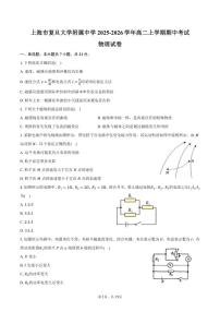 2025-2026学年上海市复旦大学附属中学高二上学期期中考试物理（含解析）试卷