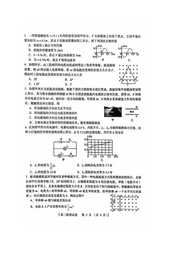 河南省三门峡市2024-2025学年度下学期期末调研考试高二物理试题 图片版无答案第2页