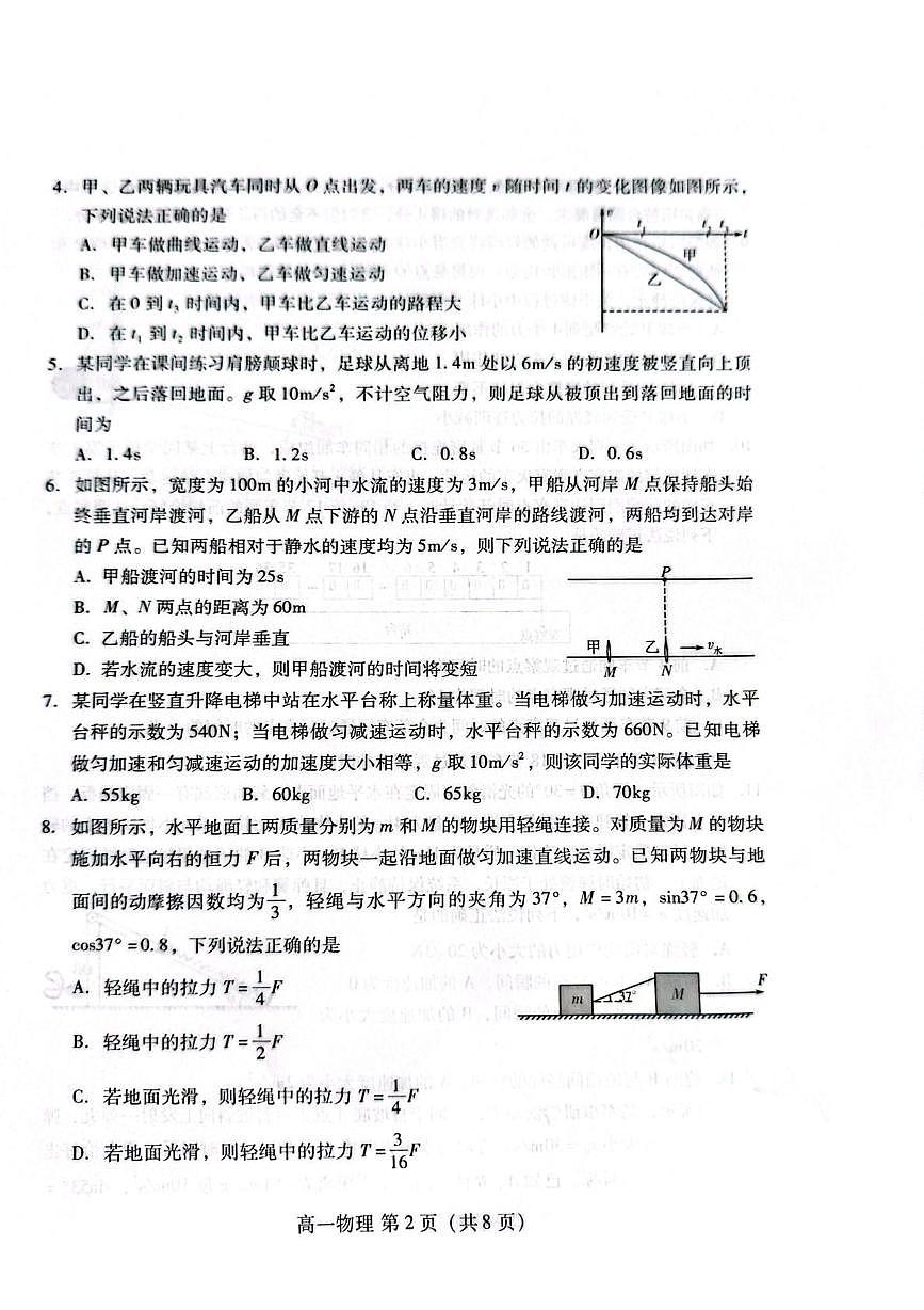 山东潍坊市2025-2026学年高一上学期期末学业质量监测物理试题第2页