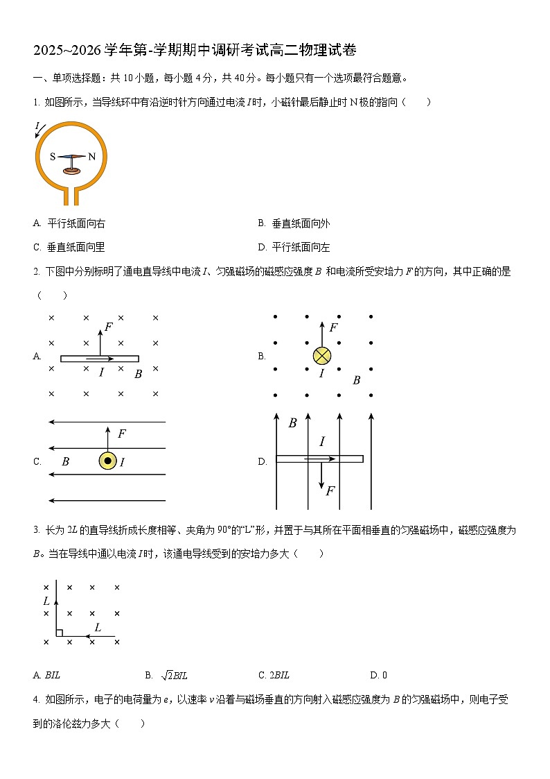 2025-2026学年江苏省连云港市灌南县高二上学期期中考试物理试卷(学生版)第1页