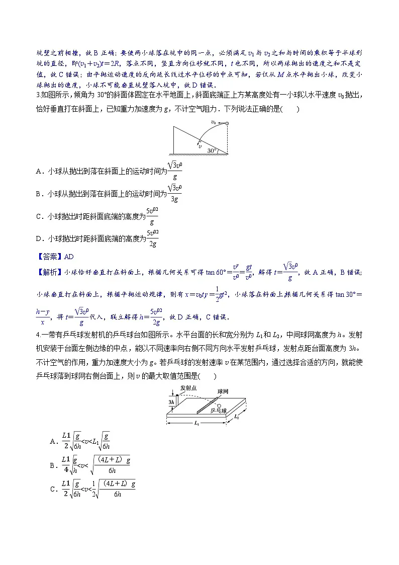 高考物理一轮复习小题多维练习第13练 抛体运动(解析版)第2页