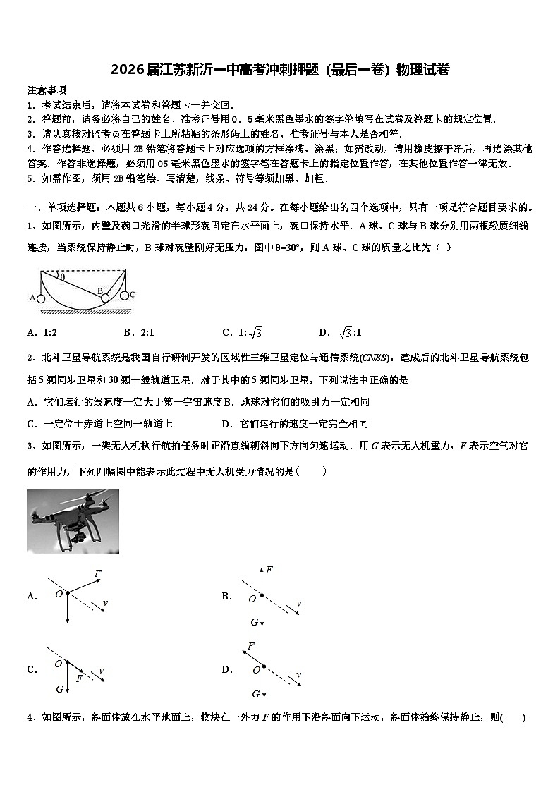 2026届江苏新沂一中高考冲刺押题(最后一卷)物理试卷含解析第1页