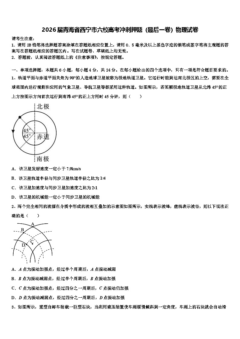 2026届青海省西宁市六校高考冲刺押题(最后一卷)物理试卷含解析第1页