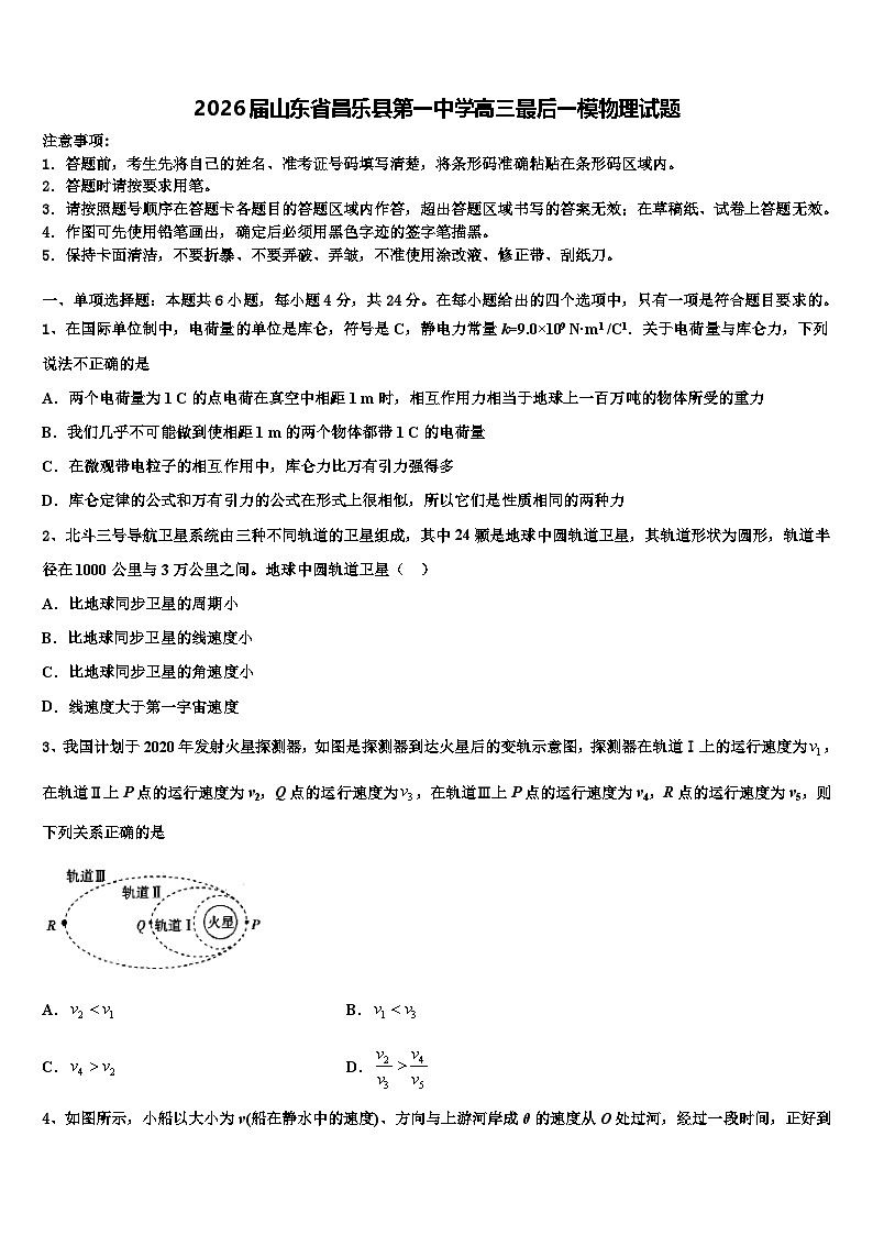 2026届山东省昌乐县第一中学高三最后一模物理试题含解析第1页