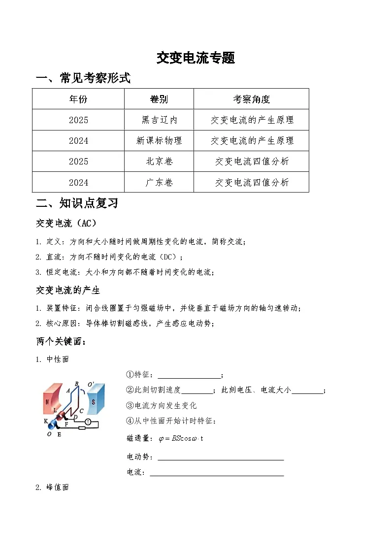 交变电流专题-原卷版第1页